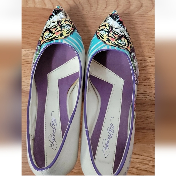 RARE Ed HARDY PUMPS VINTAGE  SIZE US 7 Christian Audigier Designer Canvas - Picture 5 of 12
